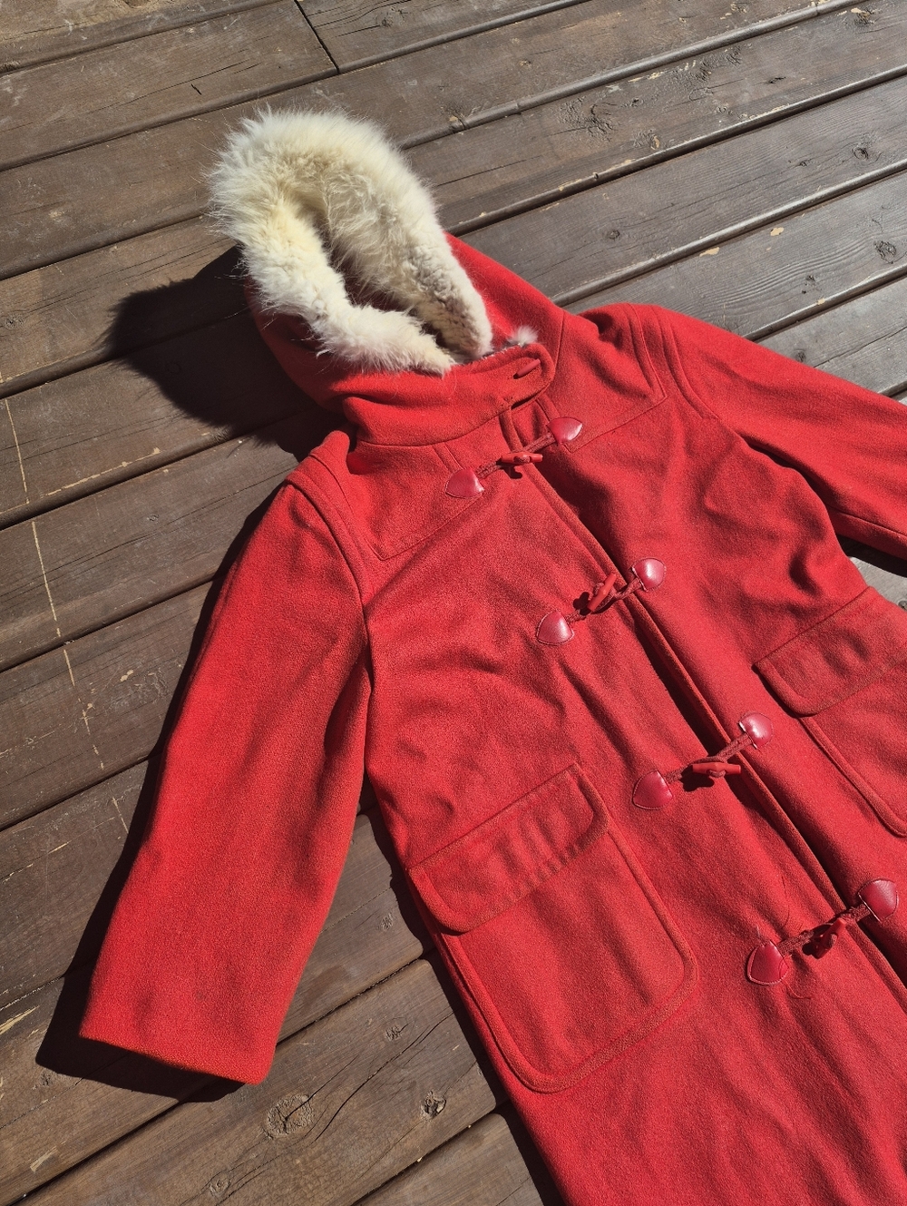Vintage Red Wool Duffle Coat Size Large - Picture 2 of 13